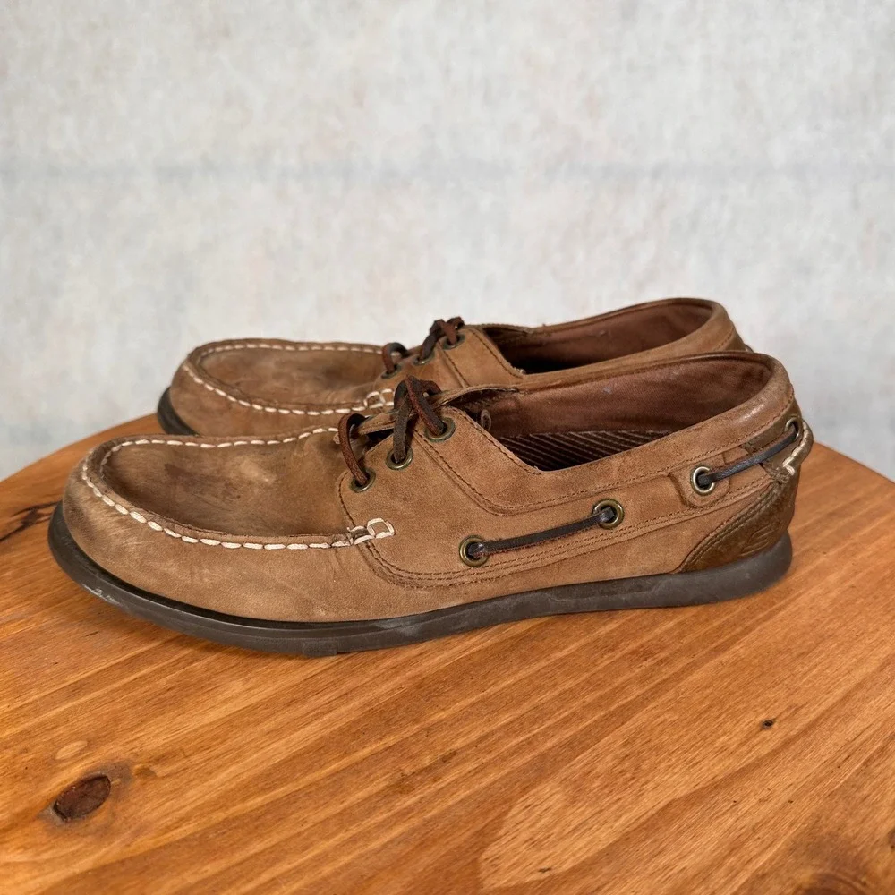 Skechers Boat Shoes Mens Size 8 Brown Good Relaxed Fit Leather Loafers 64765